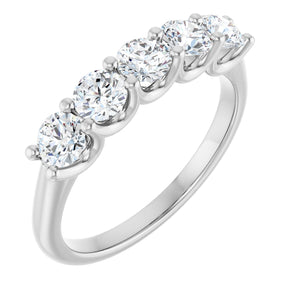 Platinum Round Natural Diamond U-Prong Five-Stone Anniversary Band – 3.8 mm Stones
