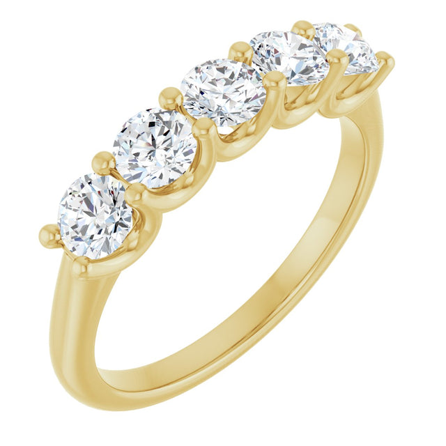 14K Gold Round Natural Diamond U-Prong Five-Stone Anniversary Band – 3.8 mm Stones - Yellow Gold