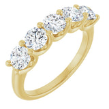 14K Gold Round Natural Diamond U-Prong Five-Stone Anniversary Band – 4.4 mm Stones - Yellow Gold