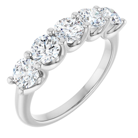 Platinum Round Lab-Grown Diamond U-Prong Five-Stone Anniversary Band – 4.4 mm Stones