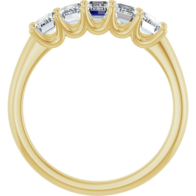 14K Gold Emerald Lab-Grown Diamond U-Prong Five-Stone Anniversary Band – 1 1/2–3 CTW - Yellow Gold - view 2