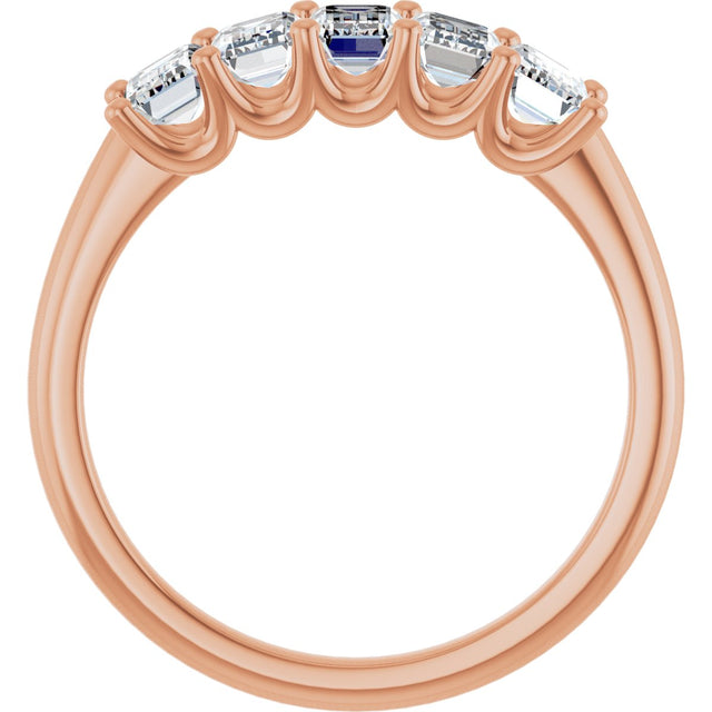 14K Gold Emerald Natural Diamond U-Prong Five-Stone Anniversary Band – 1 3/4–3 CTW - Rose Gold - view 2