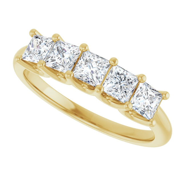 14K Gold Square Lab-Grown Diamond U-Prong Five-Stone Anniversary Band – 1/2–2 CTW - Yellow Gold - view 5