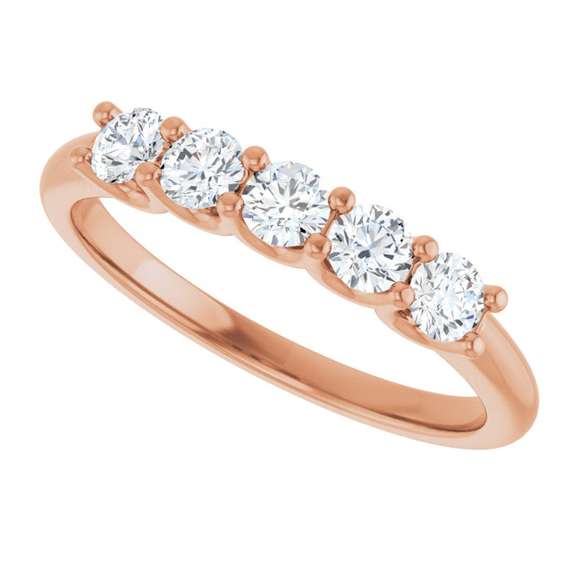 14K Gold Round Natural Diamond U-Prong Five-Stone Anniversary Band – 3 mm Stones - Rose Gold - view 5