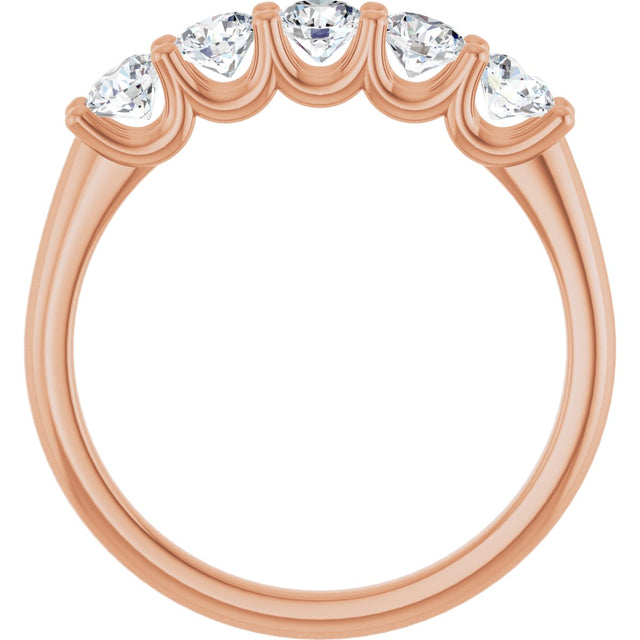 14K Gold Round Natural Diamond U-Prong Five-Stone Anniversary Band – 3.5 mm Stones - Rose Gold - view 2