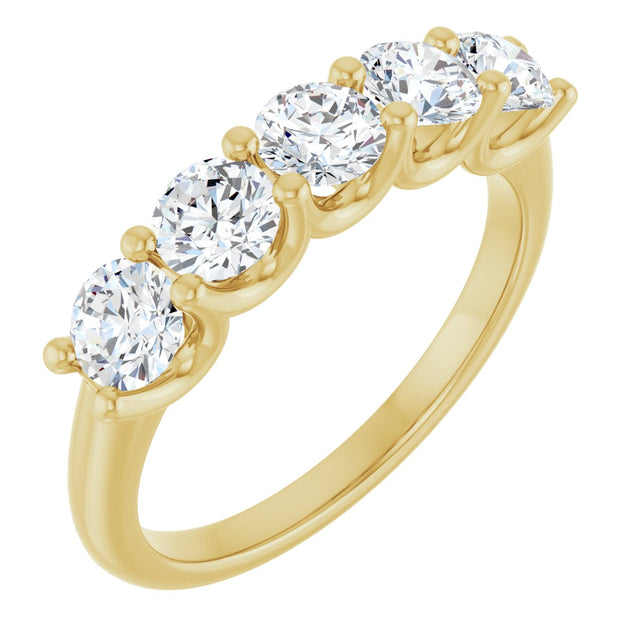 14K Gold Round Natural Diamond U-Prong Five-Stone Anniversary Band – 4.1 mm Stones - Yellow Gold