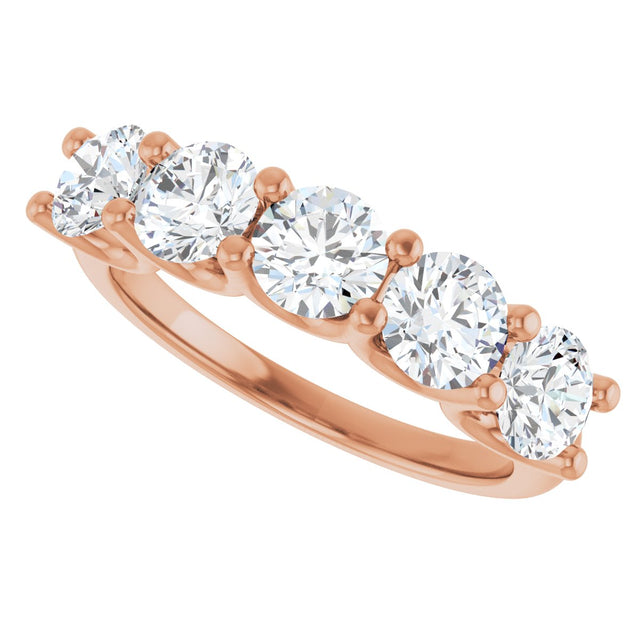 14K Gold Round Lab-Grown Diamond U-Prong Five-Stone Anniversary Band – 4.8 mm Stones - Rose Gold - view 5