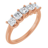 14K Gold Square Lab-Grown Diamond U-Prong Five-Stone Anniversary Band – 1/2–2 CTW - Rose Gold