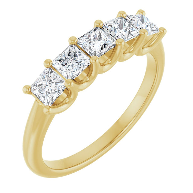 14K Gold Square Lab-Grown Diamond U-Prong Five-Stone Anniversary Band – 1/2–2 CTW - Yellow Gold