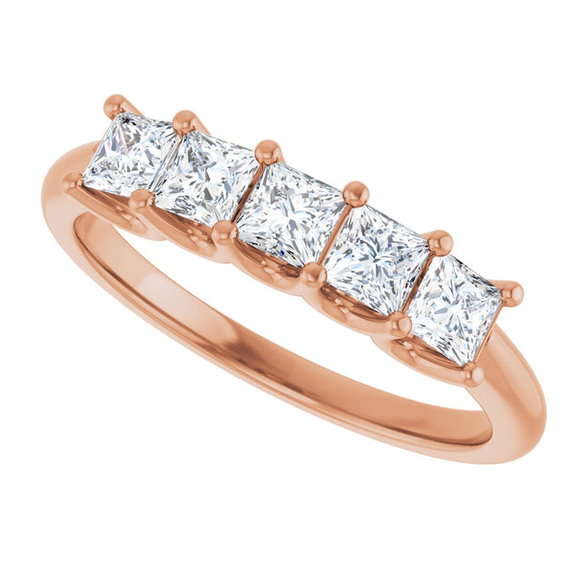 14K Gold Square Lab-Grown Diamond U-Prong Five-Stone Anniversary Band – 1/2–2 CTW - Rose Gold - view 5