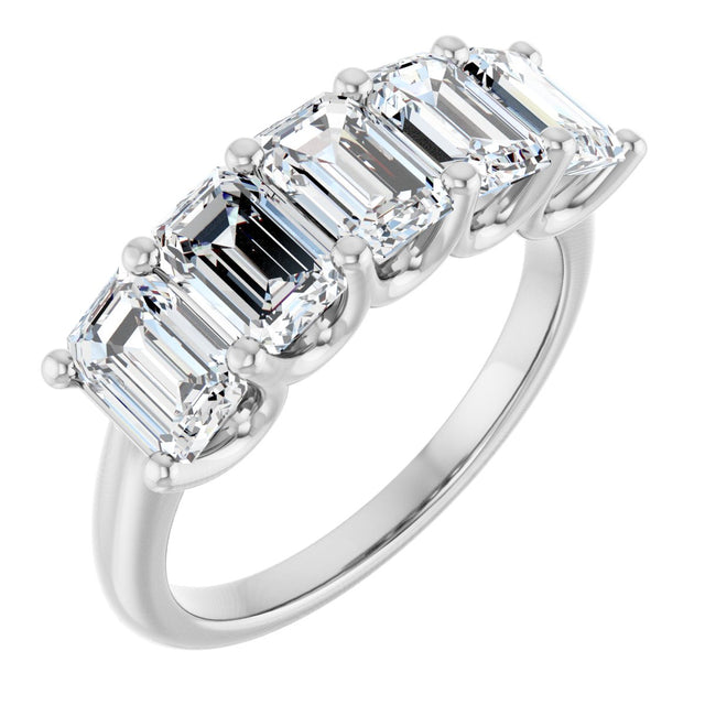 14K Gold Emerald Natural Diamond U-Prong Five-Stone Anniversary Band – 1 3/4–3 CTW - White Gold
