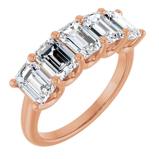 14K Gold Emerald Natural Diamond U-Prong Five-Stone Anniversary Band – 1 3/4–3 CTW - Rose Gold