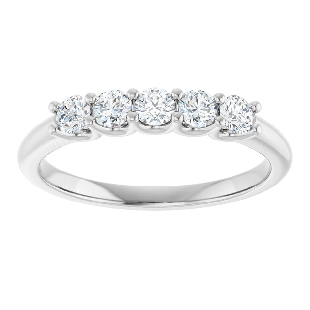 14K Gold Round Lab-Grown Diamond U-Prong Five-Stone Anniversary Band – 2.75 mm Stones - White Gold - view 3