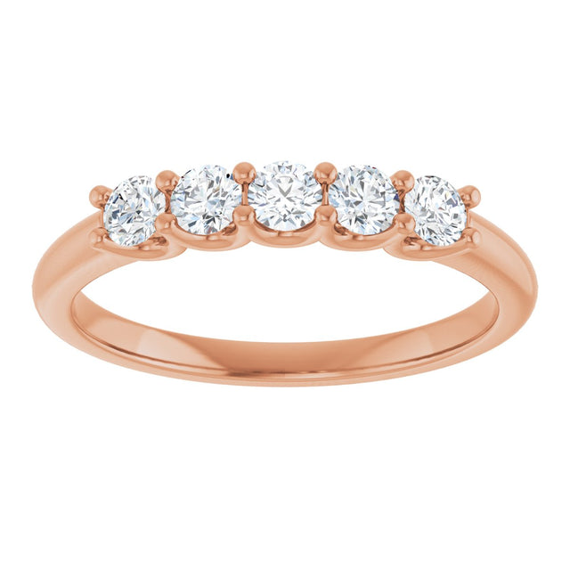 14K Gold Round Lab-Grown Diamond U-Prong Five-Stone Anniversary Band – 2.75 mm Stones - Rose Gold - view 3
