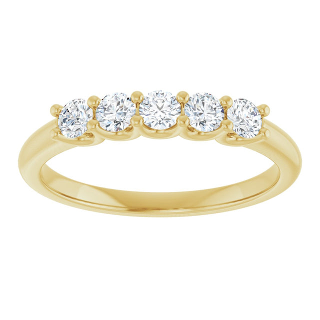 14K Gold Round Lab-Grown Diamond U-Prong Five-Stone Anniversary Band – 2.75 mm Stones - Yellow Gold - view 3