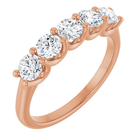 14K Gold Round Lab-Grown Diamond U-Prong Five-Stone Anniversary Band – 3.75 mm Stones - Rose Gold