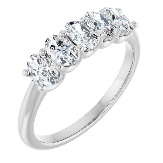 14K Gold Oval Natural Diamond U-Prong Five-Stone Anniversary Band – 5x3 mm Stones - White Gold