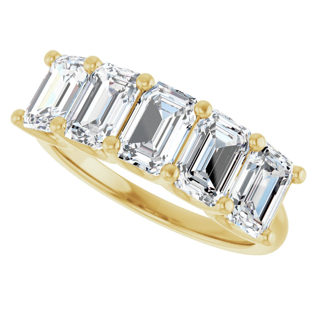 14K Gold Emerald Lab-Grown Diamond U-Prong Five-Stone Anniversary Band – 1 1/2–3 CTW - Yellow Gold - view 5