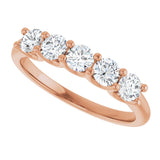 14K Gold Round Lab-Grown Diamond U-Prong Five-Stone Anniversary Band – 3.4 mm Stones - Rose Gold - view 5