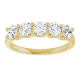 14K Gold Round Natural Diamond U-Prong Five-Stone Anniversary Band – 3.8 mm Stones - Yellow Gold - view 3