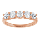 14K Gold Round Natural Diamond U-Prong Five-Stone Anniversary Band – 3.8 mm Stones - Rose Gold - view 3
