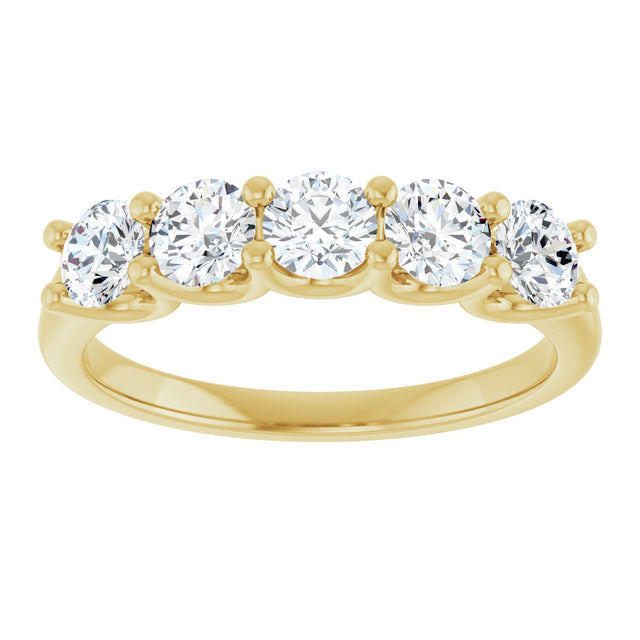 14K Gold Round Lab-Grown Diamond U-Prong Five-Stone Anniversary Band – 3.8 mm Stones - Yellow Gold - view 3
