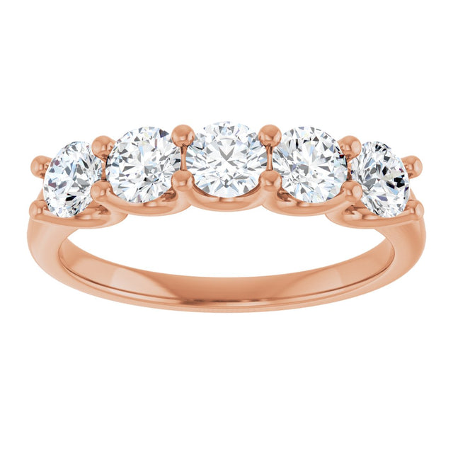 14K Gold Round Lab-Grown Diamond U-Prong Five-Stone Anniversary Band – 3.8 mm Stones - Rose Gold - view 3
