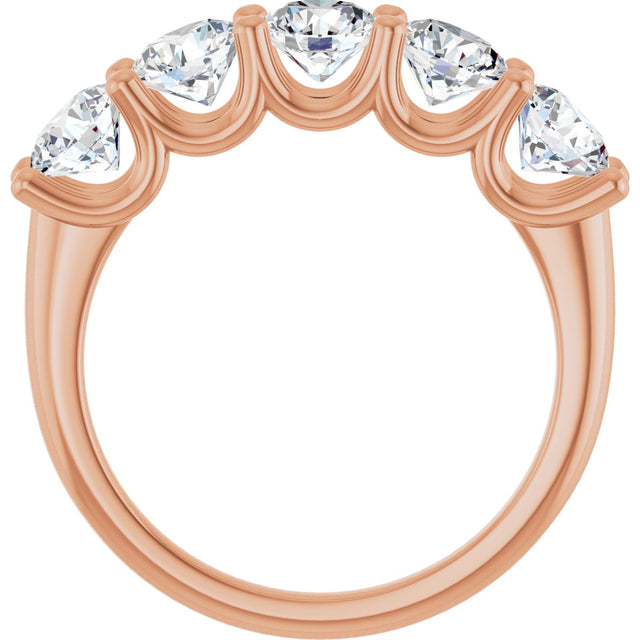 14K Gold Round Lab-Grown Diamond U-Prong Five-Stone Anniversary Band – 4.8 mm Stones - Rose Gold - view 2