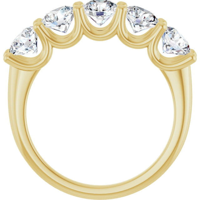 14K Gold Round Lab-Grown Diamond U-Prong Five-Stone Anniversary Band – 4.8 mm Stones - Yellow Gold - view 2