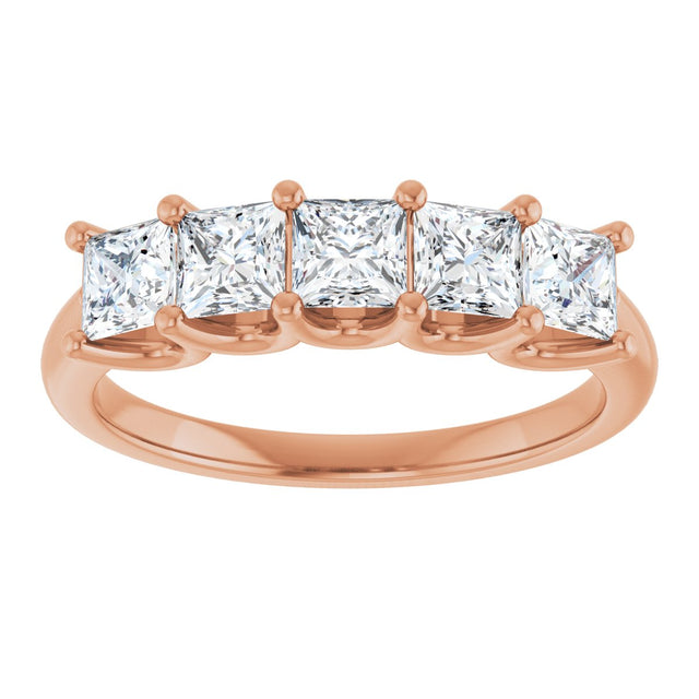 14K Gold Square Lab-Grown Diamond U-Prong Five-Stone Anniversary Band – 1/2–2 CTW - Rose Gold - view 3