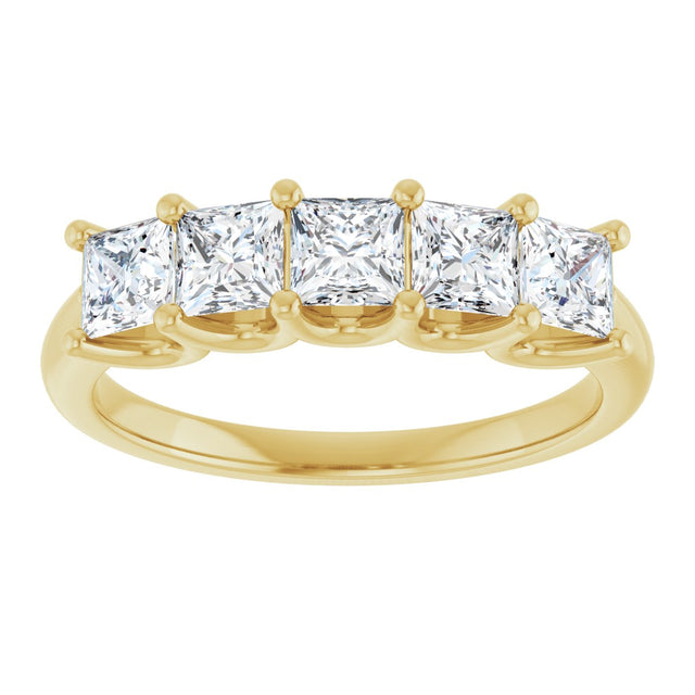 14K Gold Square Lab-Grown Diamond U-Prong Five-Stone Anniversary Band – 1/2–2 CTW - Yellow Gold - view 3