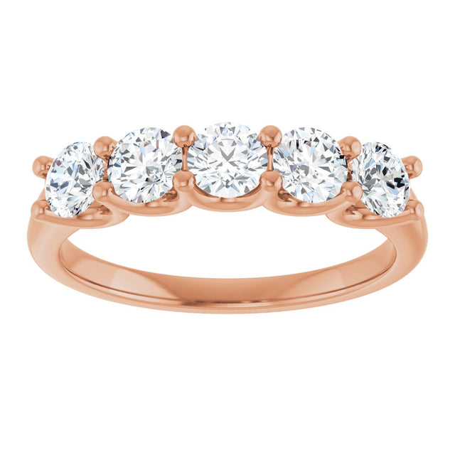 14K Gold Round Lab-Grown Diamond U-Prong Five-Stone Anniversary Band – 3.75 mm Stones - Rose Gold - view 3