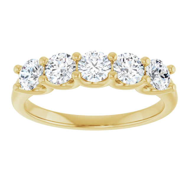 14K Gold Round Lab-Grown Diamond U-Prong Five-Stone Anniversary Band – 3.75 mm Stones - Yellow Gold - view 3