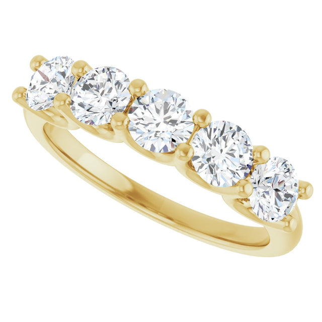 14K Gold Round Lab-Grown Diamond U-Prong Five-Stone Anniversary Band – 4.1 mm Stones - Yellow Gold - view 5