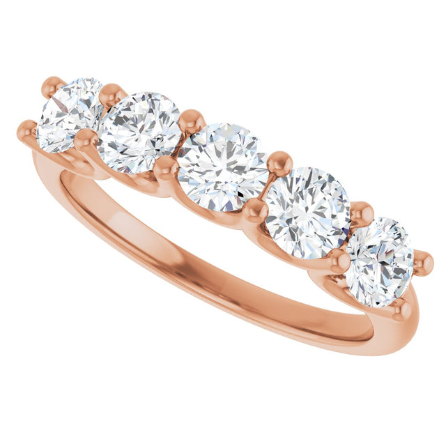 14K Gold Round Lab-Grown Diamond U-Prong Five-Stone Anniversary Band – 4.1 mm Stones - Rose Gold - view 5