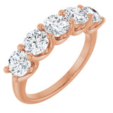 14K Gold Round Lab-Grown Diamond U-Prong Five-Stone Anniversary Band – 4.8 mm Stones - Rose Gold