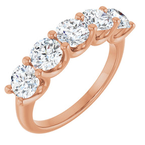 14K Gold Round Lab-Grown Diamond U-Prong Five-Stone Anniversary Band – 4.8 mm Stones - Rose Gold