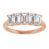 14K Gold Emerald Lab-Grown Diamond U-Prong Five-Stone Anniversary Band – 1 1/2–3 CTW - Rose Gold - view 3