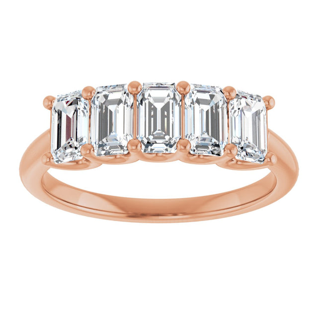 14K Gold Emerald Lab-Grown Diamond U-Prong Five-Stone Anniversary Band – 1 1/2–3 CTW - Rose Gold - view 3
