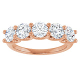 14K Gold Round Lab-Grown Diamond U-Prong Five-Stone Anniversary Band – 4.8 mm Stones - Rose Gold - view 3