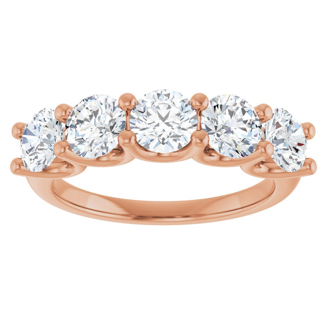 14K Gold Round Lab-Grown Diamond U-Prong Five-Stone Anniversary Band – 4.8 mm Stones - Rose Gold - view 3