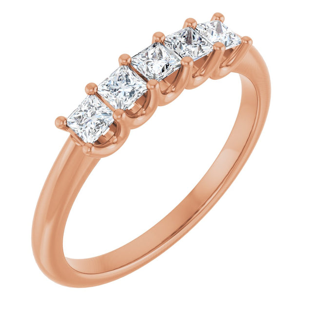 14K Gold Square Lab-Grown Diamond U-Prong Five-Stone Anniversary Band – 1/2–2 CTW - Rose Gold