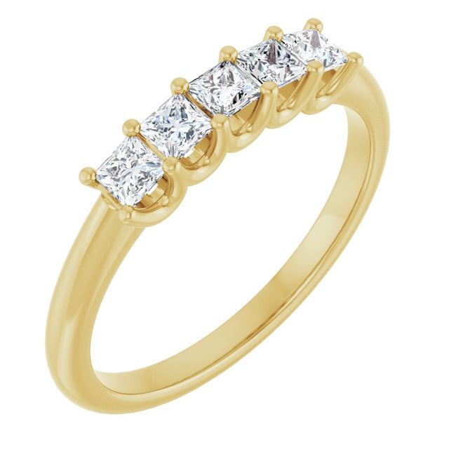 14K Gold Square Lab-Grown Diamond U-Prong Five-Stone Anniversary Band – 1/2–2 CTW - Yellow Gold