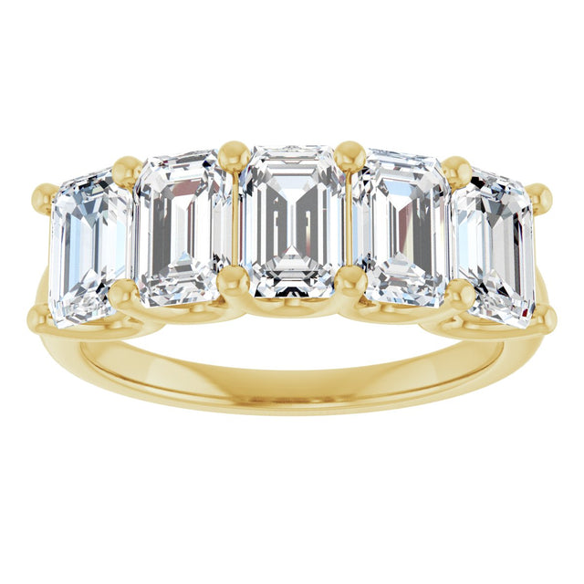 14K Gold Emerald Lab-Grown Diamond U-Prong Five-Stone Anniversary Band – 1 1/2–3 CTW - Yellow Gold - view 3