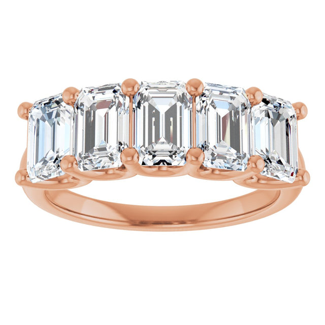 14K Gold Emerald Lab-Grown Diamond U-Prong Five-Stone Anniversary Band – 1 1/2–3 CTW - Rose Gold - view 3