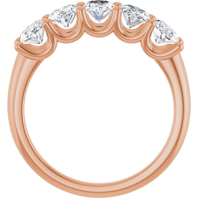 14K Gold Oval Lab-Grown Diamond U-Prong Five-Stone Anniversary Band – 6x4 mm Stones - Rose Gold - view 2
