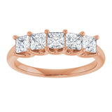 14K Gold Square Lab-Grown Diamond U-Prong Five-Stone Anniversary Band – 1/2–2 CTW - Rose Gold - view 3