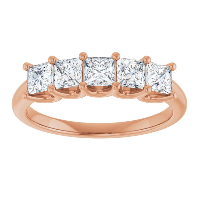 14K Gold Square Lab-Grown Diamond U-Prong Five-Stone Anniversary Band – 1/2–2 CTW - Rose Gold - view 3