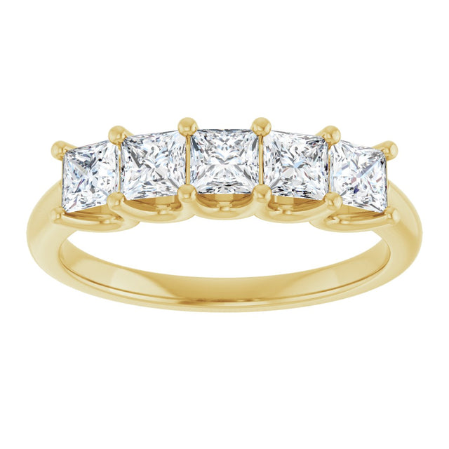 14K Gold Square Lab-Grown Diamond U-Prong Five-Stone Anniversary Band – 1/2–2 CTW - Yellow Gold - view 3