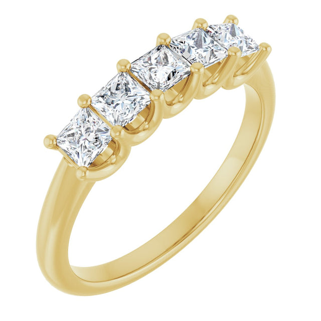 14K Gold Square Lab-Grown Diamond U-Prong Five-Stone Anniversary Band – 1/2–2 CTW - Yellow Gold